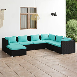 vidaXL Salon de jardin 7 pcs avec coussins Résine tressée Noir