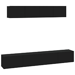 Maison Chic Ensemble de meubles TV 4 pcs | Banc TV Moderne pour salon | Meuble de Rangement - Noir Bois d'ingénierie -MN67161