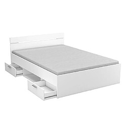 Acheter Mes Lit 2 personnes avec rangements 140x200 cm blanc mat