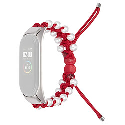 Bracelet en nylon perles décorées, cordon de serrage réglable, rouge pour votre Xiaomi Mi Band 3/4