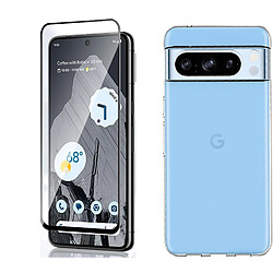 Xeptio Pack coque transparente en TPU et vitre en verre trempé FULL cover noir pour Google Pixel 8 Pro 5G -