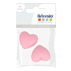 Artemio 2 perles silicone coeur - 29 x 19 x 12 mm - rose