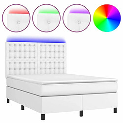 Sommier à lattes et LED,Cadre à lattes de lit avec matelas pour Adulte Blanc 140x190 cm -MN20977