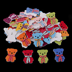 50pcs dessin animé ours boutons en bois 2 trous couture scrapbooking bricolage artisanat