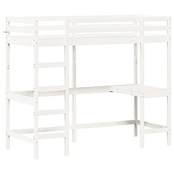 Vidaxl Lit superposé avec bureau blanc 75x190 cm bois de pin massif