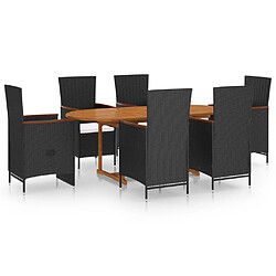 Salle à manger de jardin 7 pcs,Table et chaise à dîner Résine tressée Noir -MN30671