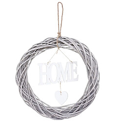 Mendler Décor de porte Home, rond, couronne de décoration, bois Ø 40cm blanc / gris