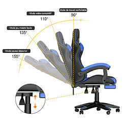 RATTANTREE Chaise de Gaming avec Repose-Pied, Chaise Gaming Racing, Dossier Inclinable à 155, Avec support lombaire, Fauteuil gamer Ergonomique, Siege Gaming avec Appui-tête, Noir Bleu