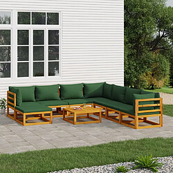 vidaXL Salon de jardin 9 pcs avec coussins vert bois massif