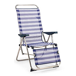 Transat Réglable de Jardin Relax Solenny 5 Positions 75x63x114 cm Chaise Longue Dossier Anatomique Bleu et Blanc