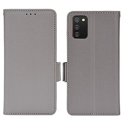 Etui en PU texture litchi, fermeture fermoir aimanté, antichoc avec support gris pour votre Samsung Galaxy A02s (166.5x75.9x9.2mm)