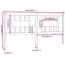 vidaXL Tête de lit Marron miel 206x4x100 cm Bois massif de pin pas cher