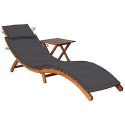 vidaXL Chaise longue de jardin avec table et coussin Bois d'acacia