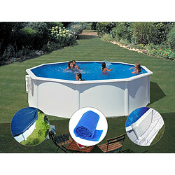 Kit piscine acier blanc Gré Bora Bora ronde 3,70 x 1,22 m + Bâche hiver + Bâche à bulles + Tapis de sol