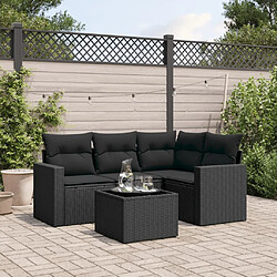 Maison Chic Salon de jardin 5 pcs avec coussins | Ensemble de Table et chaises | Mobilier d'Extérieur noir résine tressée -GKD39566