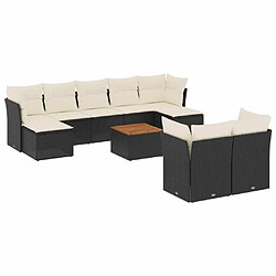 Maison Chic Salon de jardin 10 pcs avec coussins | Ensemble de Table et chaises | Mobilier d'Extérieur noir résine tressée -GKD90054