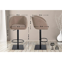 Decoshop26 Tabouret de bar chaise haute x1 avec revêtement en feutrine taupe base métal carrée noir 10_0004876