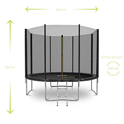 Avis Play4Fun Trampoline de Jardin Deluxe 10FT ø305cm Noir - avec Filet de sécurité, Tapis de saut, Coussin de protection, Echelle