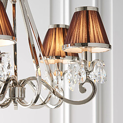 Acheter Interiors 1900 Chandelier Oksana, nickel poli, pampilles cristal, 5 abat-jours chocolat