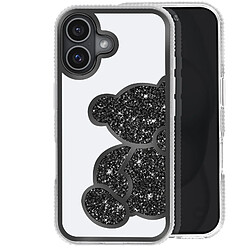 Avizar Coque Paillette pour iPhone 16 Motif Ourson avec Strass Noir