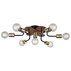 HOMEMANIA Lampe de Plafond Budak - Plafonnier - du mur - Or, Noir, Bois en Métal, Bois, 57 x 57 x 15 cm, 7 x E27, Max 40W