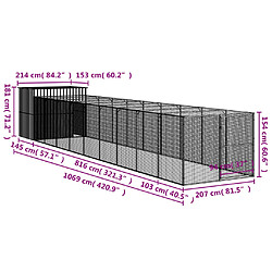 vidaXL Niche pour chien avec cour anthracite 214x1069x181 cm pas cher