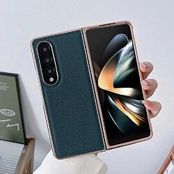 Coque en TPU + cuir véritable électroplaqué pour votre Samsung Galaxy Z Fold3 5G - vert nuit