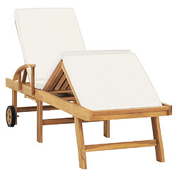 Maison Chic Chaise longue avec coussin | Bain de soleil Relax | Transat Bois de teck solide Crème -GKD34356