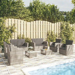 Maison Chic Salon de jardin 8 pcs + coussins - Mobilier/Meubles de jardin - Table et chaises d'extérieur Résine tressée Gris -MN27417