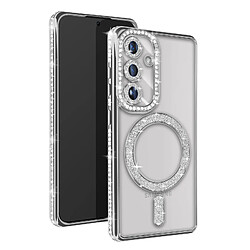 Avizar Coque Diamant pour Samsung Galaxy S24 MagSafe Contour Strass Argent