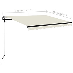 vidaXL Auvent manuel rétractable avec LED 300x250 cm Crème pas cher