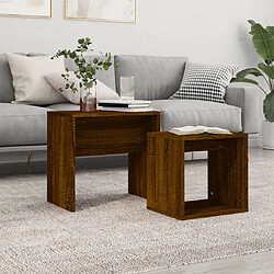 Maison Chic Lot de 2 Tables basses gigognes,Table Console chêne marron bois d'ingénierie -MN74276