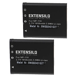 Vhbw EXTENSILO 2x Batteries remplacement pour Casio NP-110, NP-110DBA, NP-110L, NP-160 pour appareil photo, reflex numérique (1050mAh, 3,7V, Li-ion)