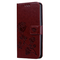 Wewoo Housse Coque Étui en cuir PU à rabat horizontal relief rose pour Huawei P Smart 2019avec support et fentes cartes et portefeuille marron