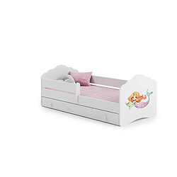 HT MEUBLES Lit enfant fille FIONA avec tiroir balustrade et matelas inclus