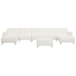 Beliani Grand canapé avec pouf ottoman ABERDEEN Blanc Cuir PU Symétrique