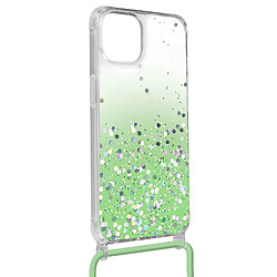 Avizar Coque Paillette iPhone 12 Pro Max Cordon Amovible Coins Antichocs Dégradé Vert