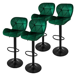 ML-Design Lot 4 tabourets de bar rembourrées velours chaise vert hauteur réglable 59-79 cm