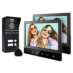 EURA VDP-80C5 Interphone vidéo bifamilles 4 Fils 2 x 7 Moniteur Couleur 2 entrées cryptage FHD RFID 1080p Noir