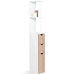 Idmarket Meuble WC étagère bois WILLY 3 portes blanc et hêtre