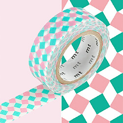 Masking tape petits carrés rose et vert - 1,5 cm x 7 m