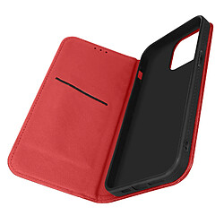 Avizar Housse iPhone 14 Pro Max Cuir Véritable Clapet Porte-carte Support Vidéo rouge