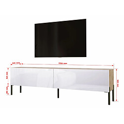 Avis 3XELIVING Meuble TV en couleur Chêne wotan / Blanc Brillant avec pieds droits en noir, D: l : 170 cm, H : 52 cm, P : 32 cm