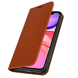 Avizar Étui iPhone 11 Folio Cuir Véritable Porte cartes Support Vidéo camel