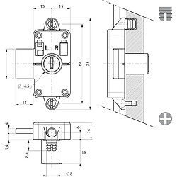 Serrure H/B 32800-01/R3 nickelé pene de 14 - RONIS - 36560