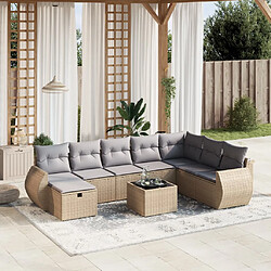 vidaXL Salon de jardin avec coussins 9pcs mélange beige résine tressée