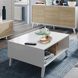 Avis Dansmamaison Table basse relevable Blanc brillant/Chêne clair - STOCKTON