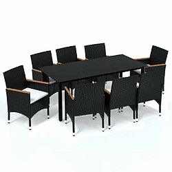 Maison Chic Ensemble à manger d'extérieur 9 pcs avec coussins,Salon de jardin,Mobilier de jardin Résine tressée Noir -GKD134934