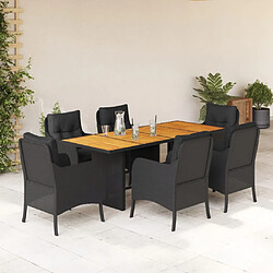 vidaXL Ensemble à manger de jardin coussins 7pcs Noir Résine tressée