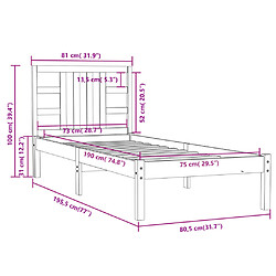 vidaXL Cadre de lit sans matelas noir 75x190 cm bois massif pas cher